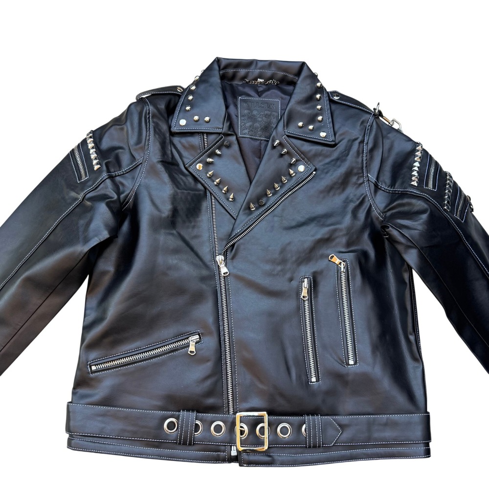Killstar Vegan Leather Studded Moto Biker Jacket Black‎ XXL New